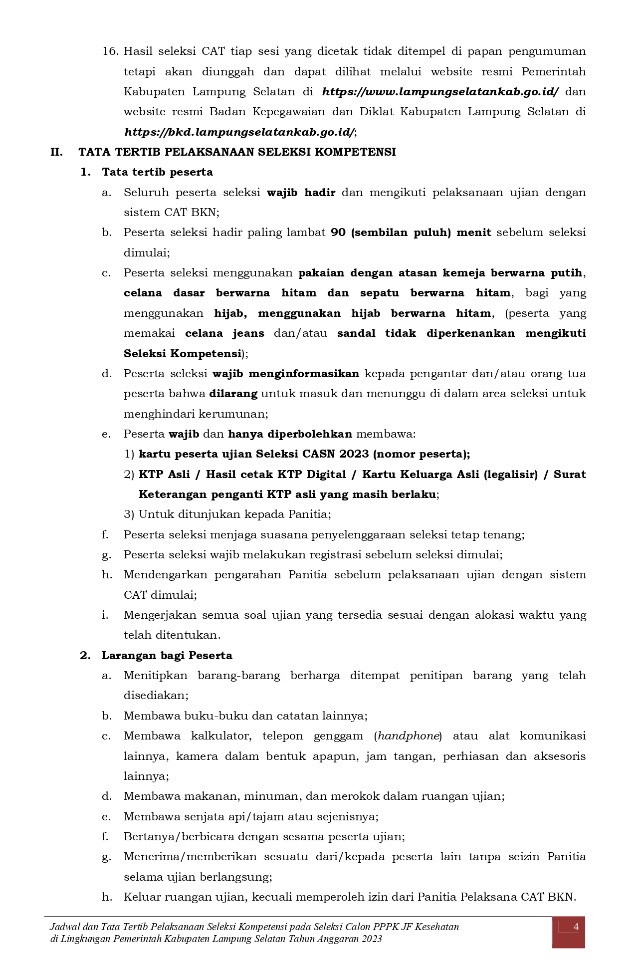 Pengumuman Jadwal Dan Tata Tertib Pelaksanaan Seleksi Kompetensi Pada