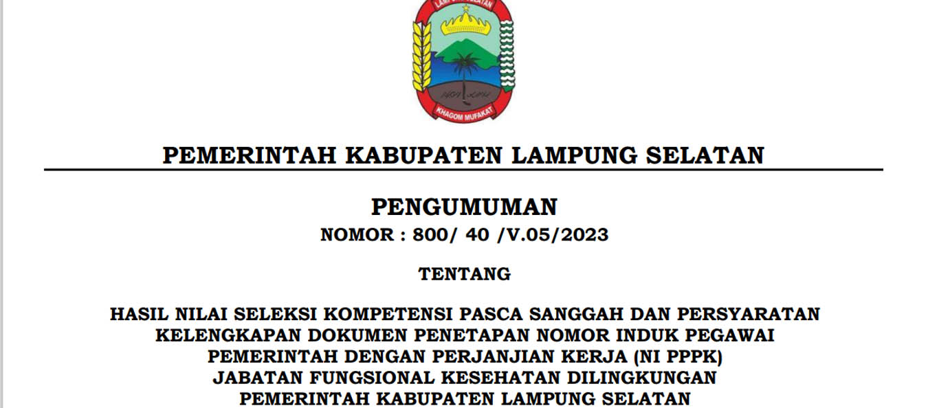 HASIL NILAI SELEKSI KOMPETENSI PASCA SANGGAH DAN PERSYARATAN ...